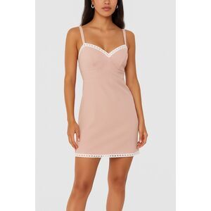 Vintage Y2K 90s Tan Slip Lace Mini Dress   Women's Size Small